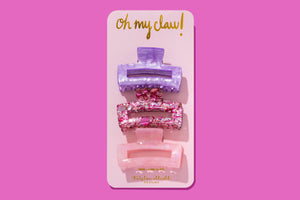 Claw Hair Clip Trio - Med - Pink Confetti/Purple/Pastel Pink