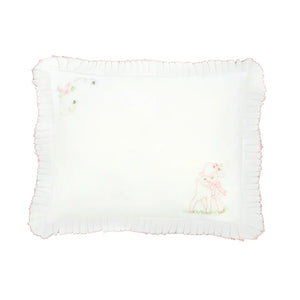 Lenora | Hand Embroidered Lamb & Bee Batiste Baby Pillow