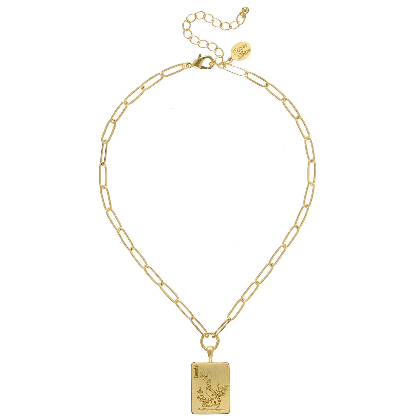 One Bam Bird Mahjong Tile Paperclip Necklace