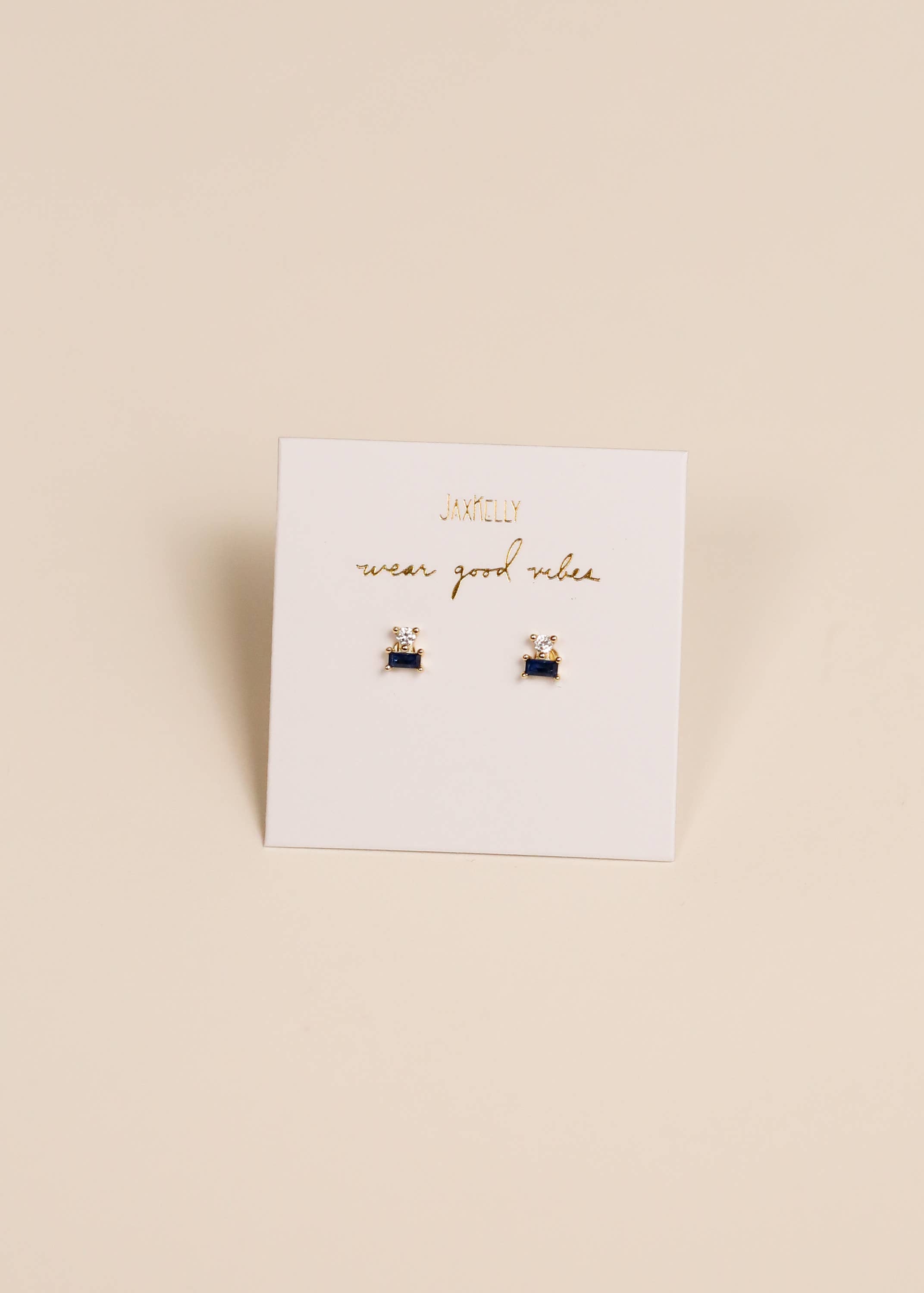 Double Stud Stack - Sapphire - Gold Earrings