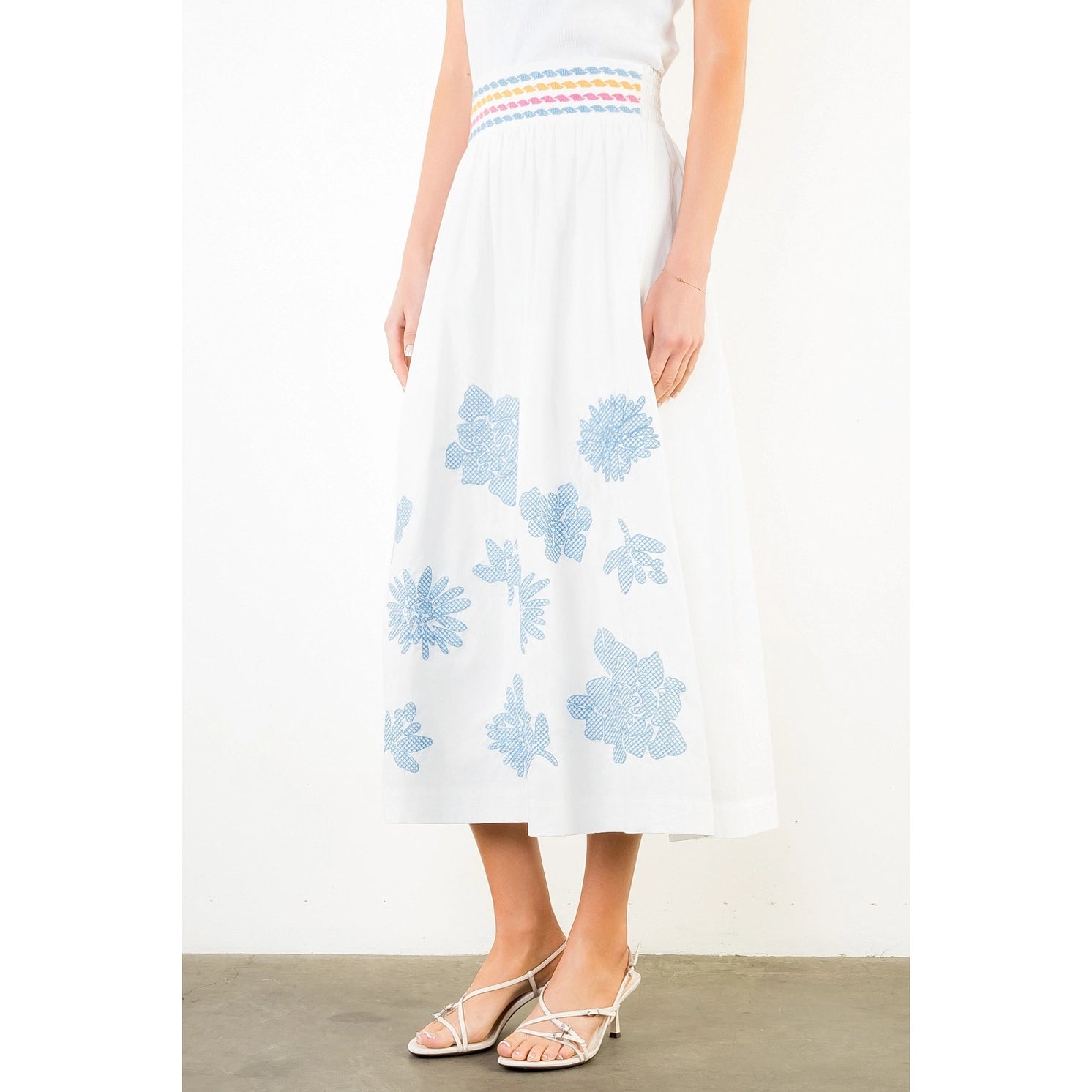 Michelle Embroidered White Maxi Skirt