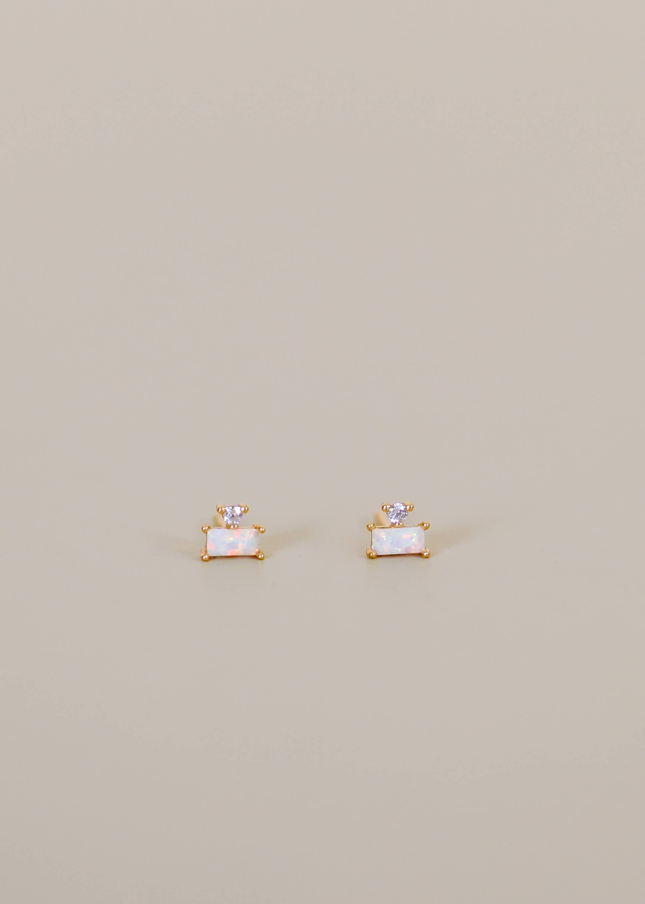 Double Stud Stack Gold Earrings - Opal White
