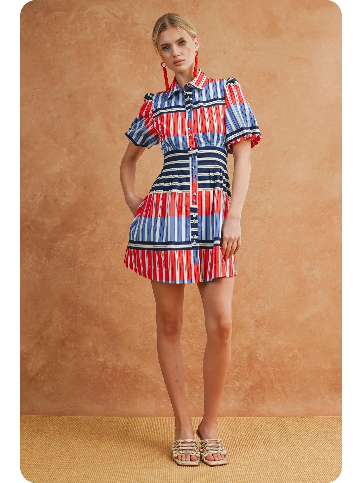 Lila Color Block Striped Mini Dress