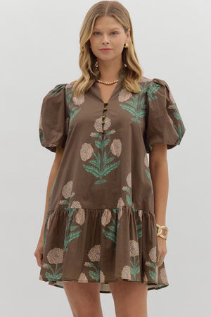 Chloe Floral Bubble Sleeve Ruffle Mini Dress