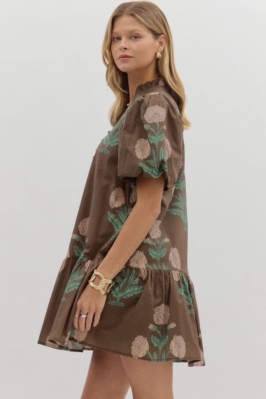 Chloe Floral Bubble Sleeve Ruffle Mini Dress