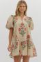 Chloe Floral Bubble Sleeve Ruffle Mini Dress