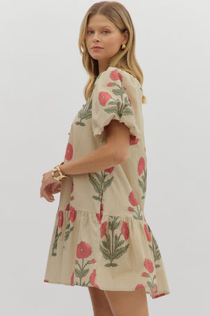 Chloe Floral Bubble Sleeve Ruffle Mini Dress