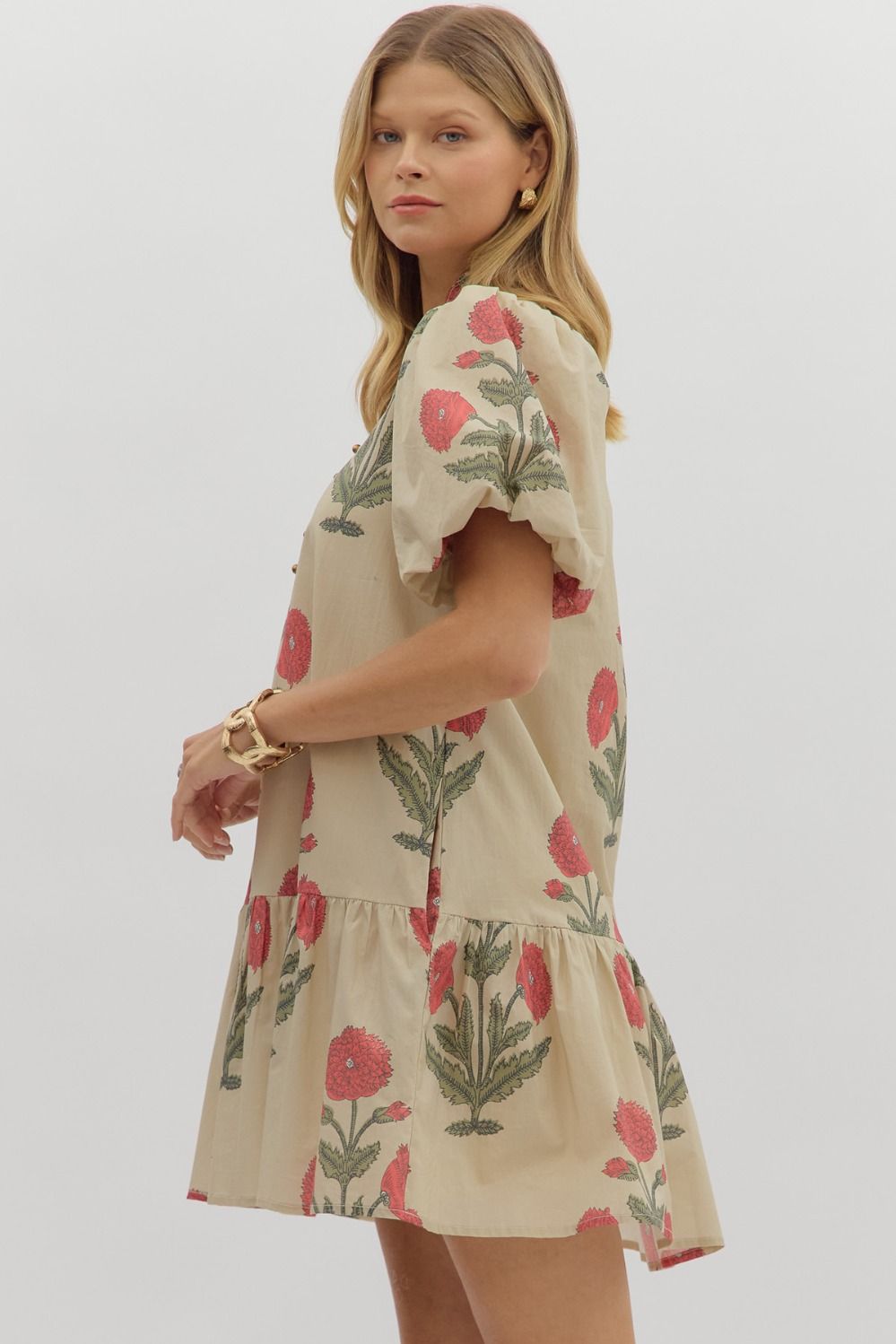 Chloe Floral Bubble Sleeve Ruffle Mini Dress