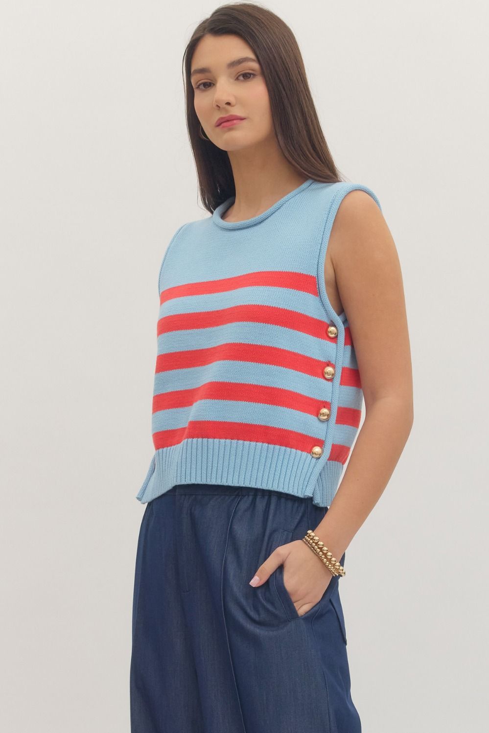 Poppi Stripe Sweater Vest Top