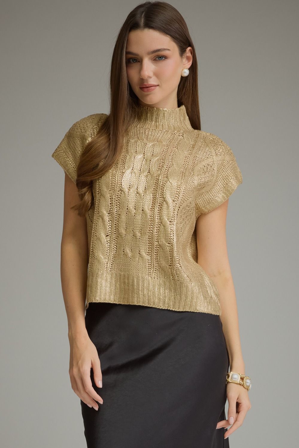 Stella Cable Knit Gold Sweater