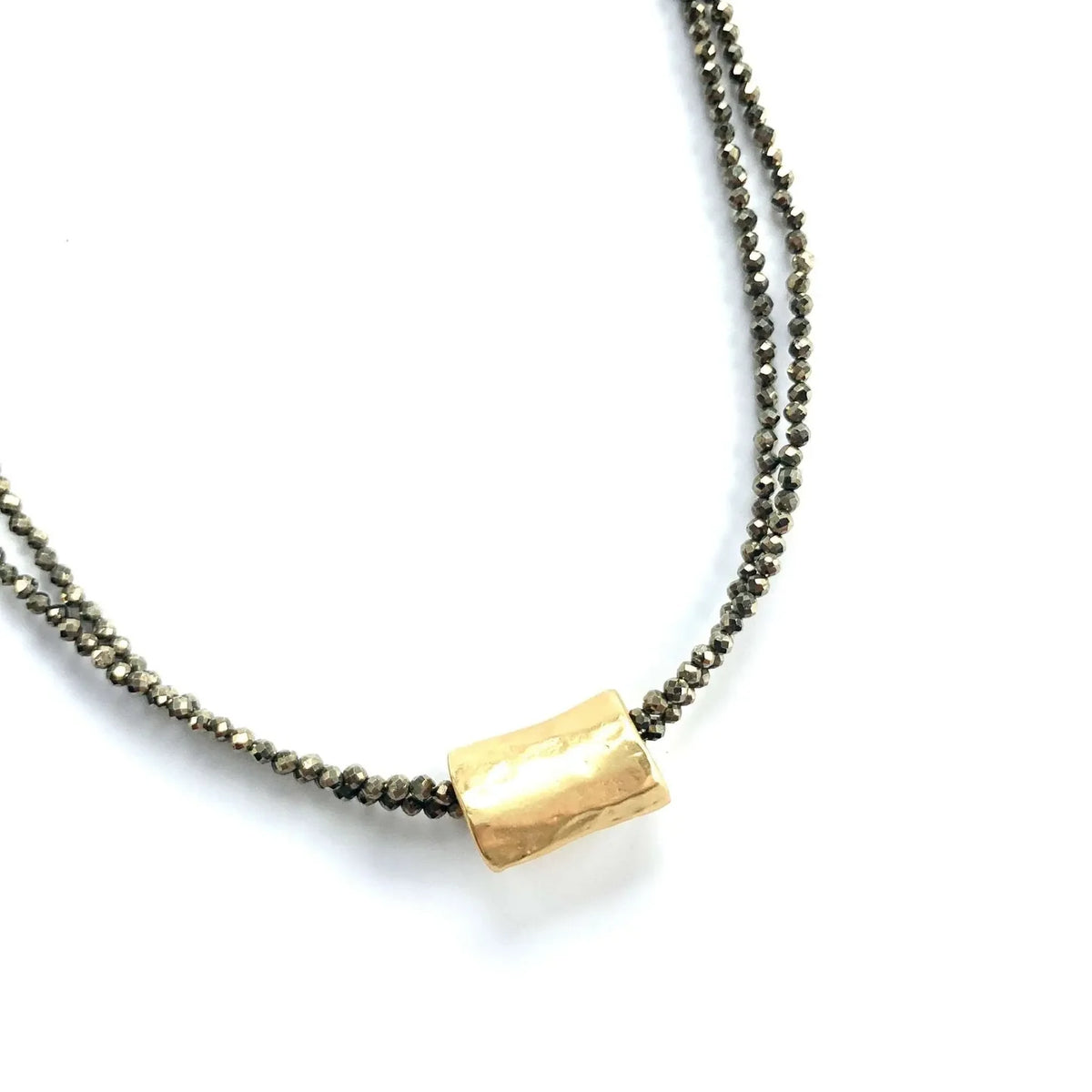 Gold Barrel on Double Pyrite Necklace