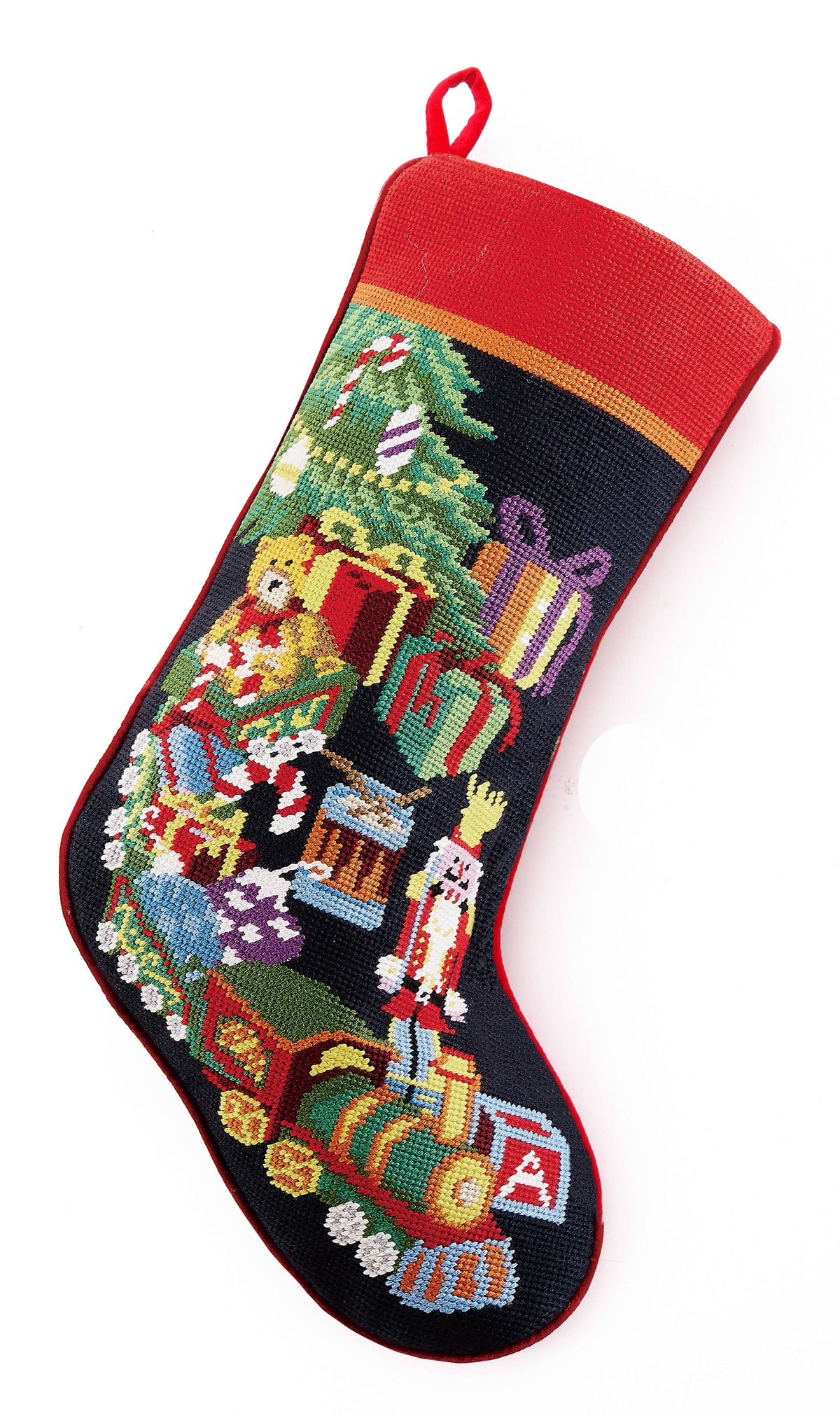Toy Train Needlepoint Stocking