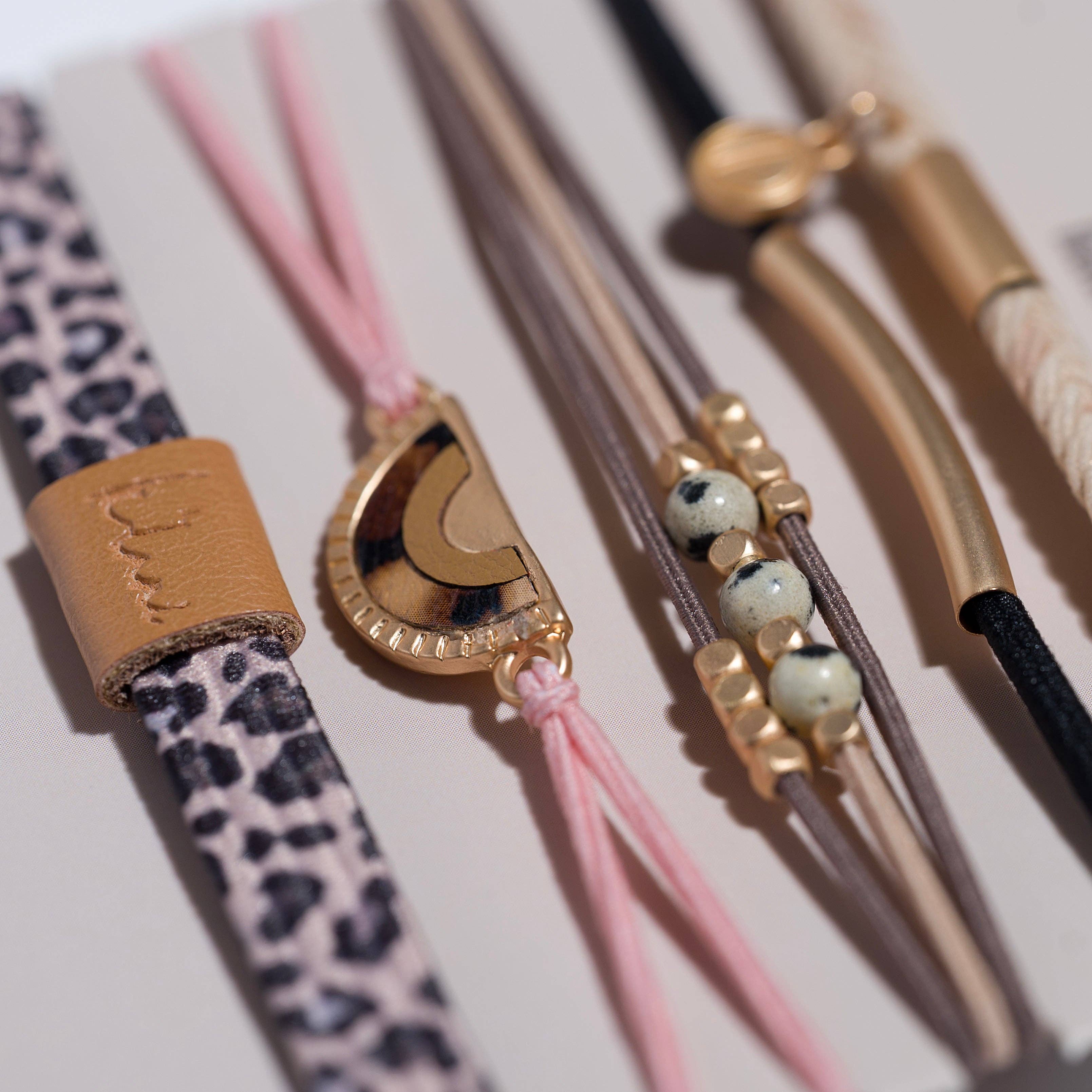 "Wild" Animal Print with Pink Accent Hair Tie Bracelets