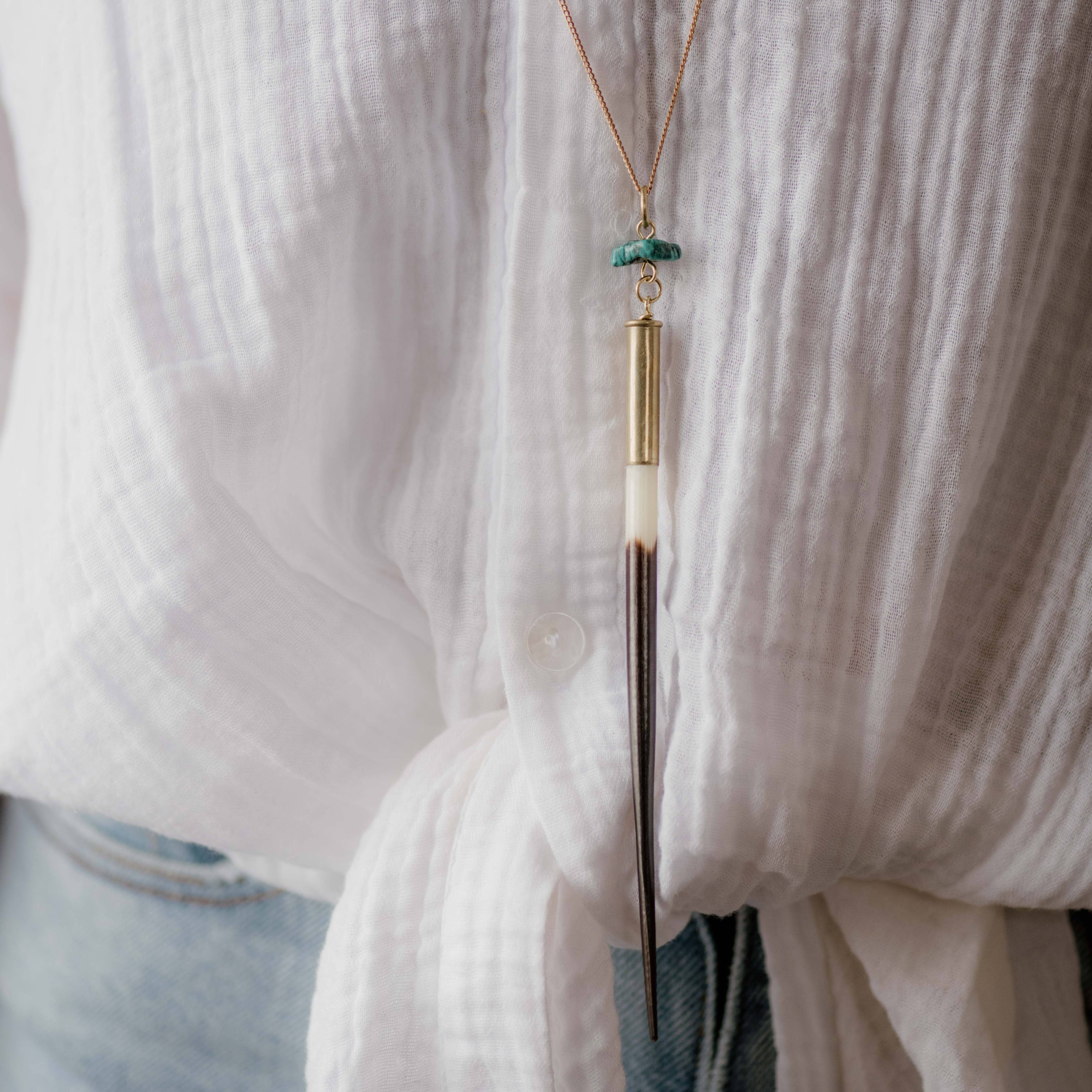 Beth Dutton Quill Necklace // Turquoise // 32"