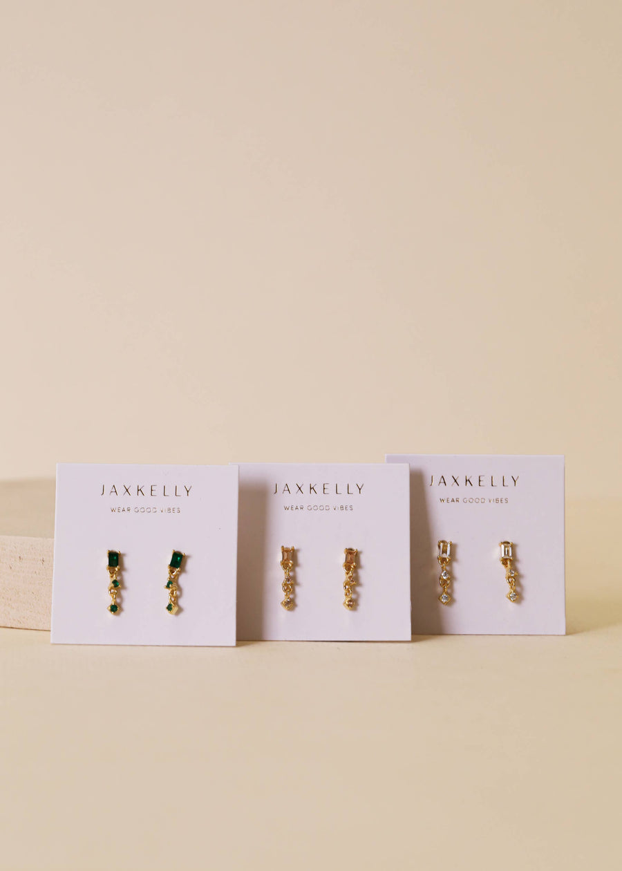 Mini Baguette Drop Earrings - Champagne