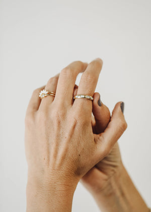 JAXKELLY || White Opal Inset Baguette Gold Rings