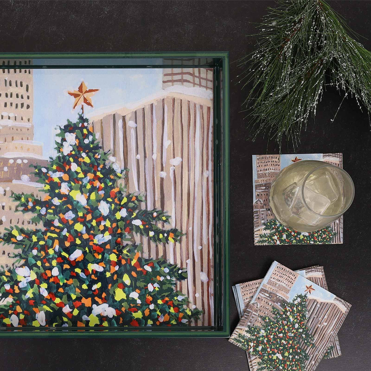 Cityscape Yuletide Paper Cocktail Napkins