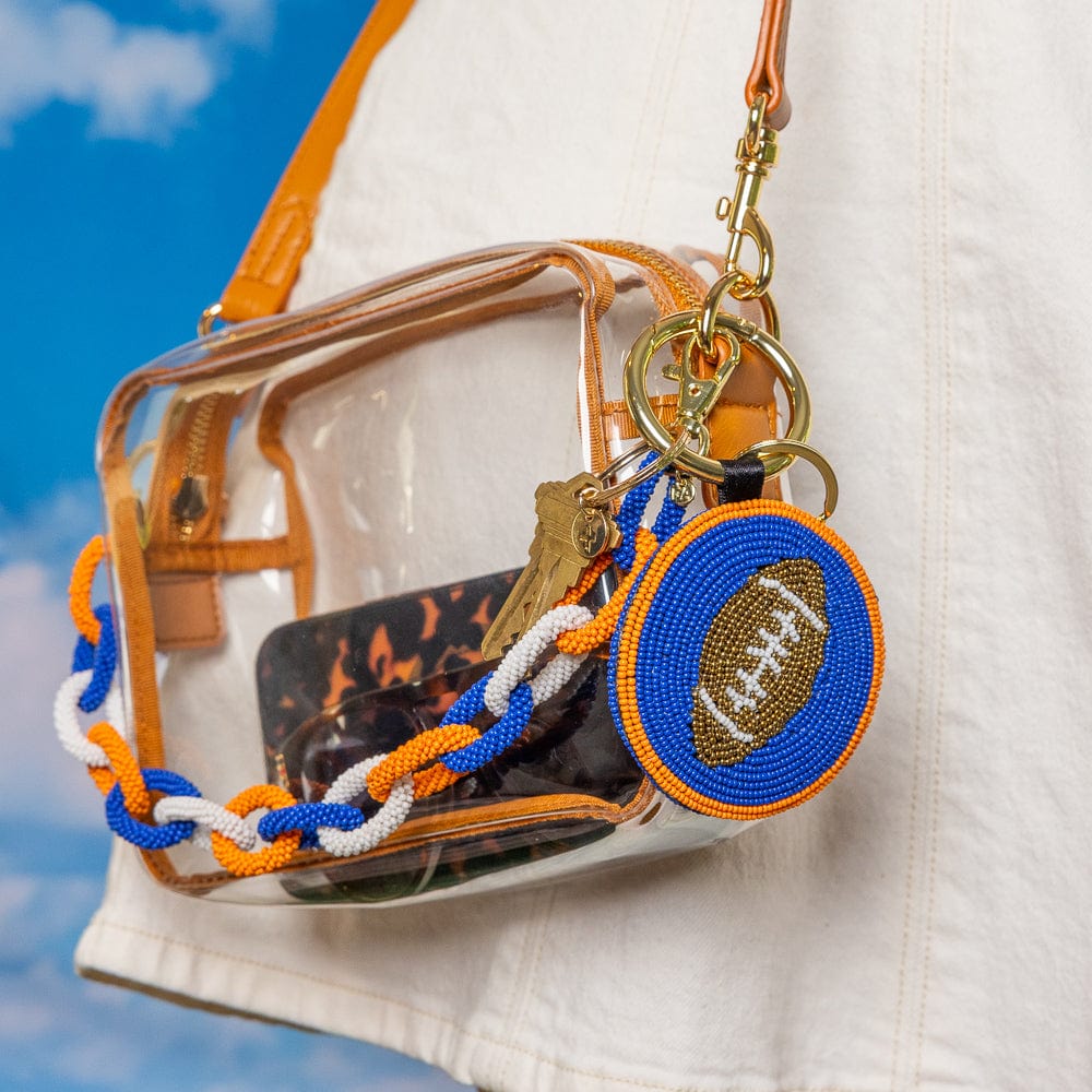 INK + ALLOY | Game Day Football Beaded Bag Charm Blue + Orange