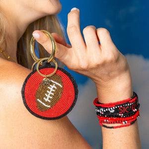 INK + ALLOY | Game Day Football Beaded Bag Charm Red + Black