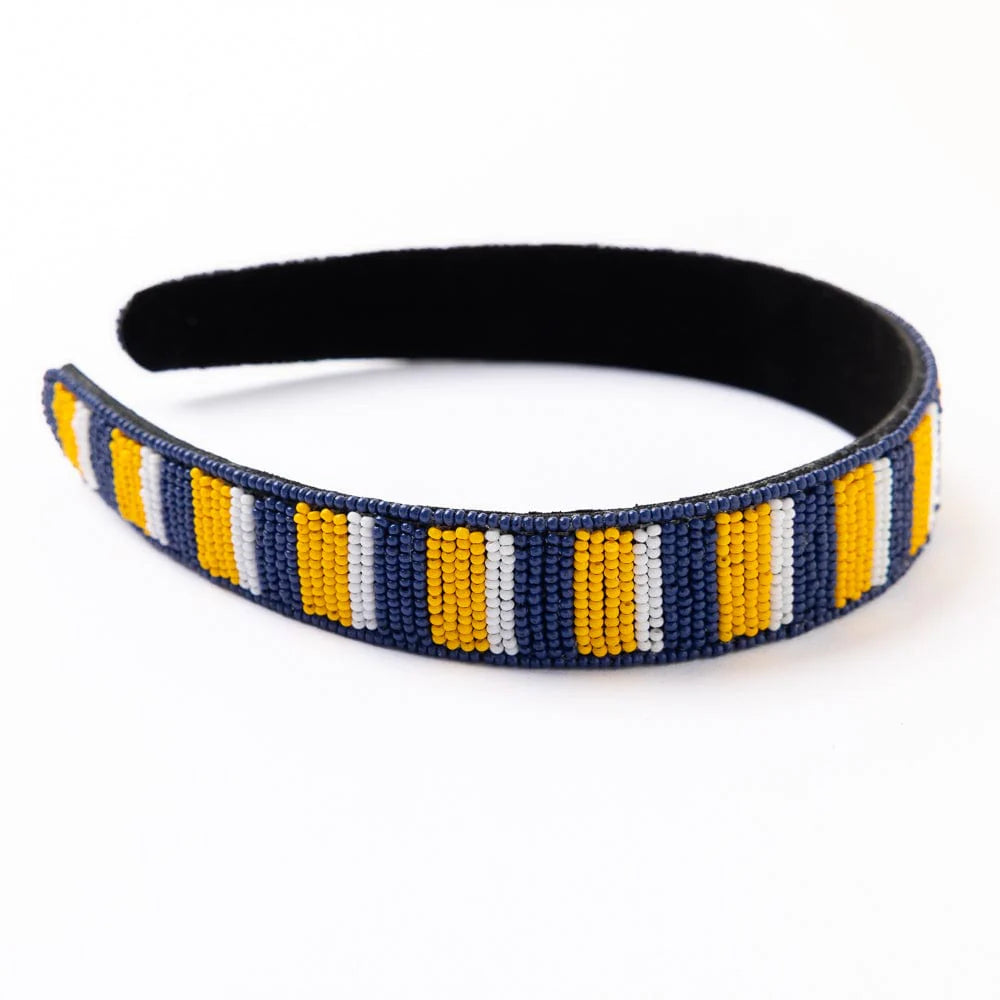 INK + ALLOY | Game Day Striped Beaded Headband Yellow + Blue