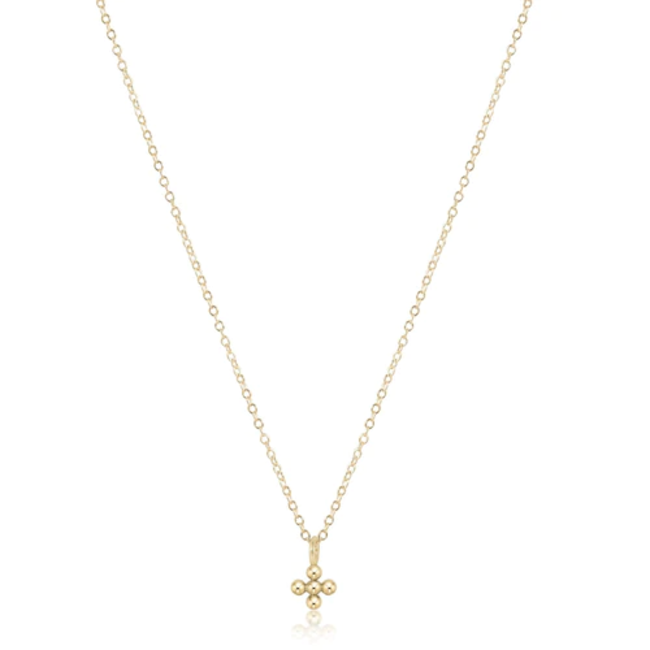 GOLD 16" NECKLACE - SMALL BEADED SIGNATURE CROSS CHARM