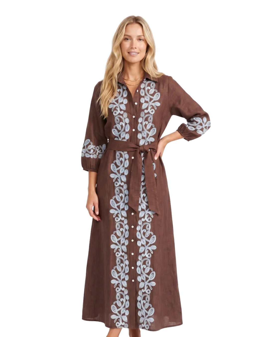 Helen Embroidered Linen Maxi Dress