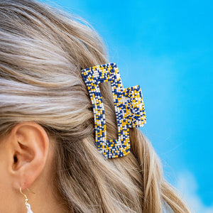 INK + ALLOY |   Lola Game Day Confetti Beaded Hair Claw Clip Navy and Yellow