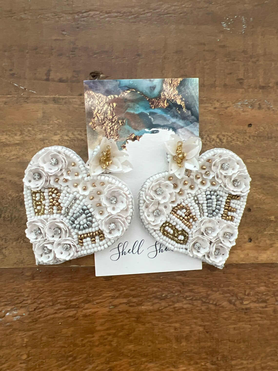 Bride Heart Beaded and Sequin Earrings