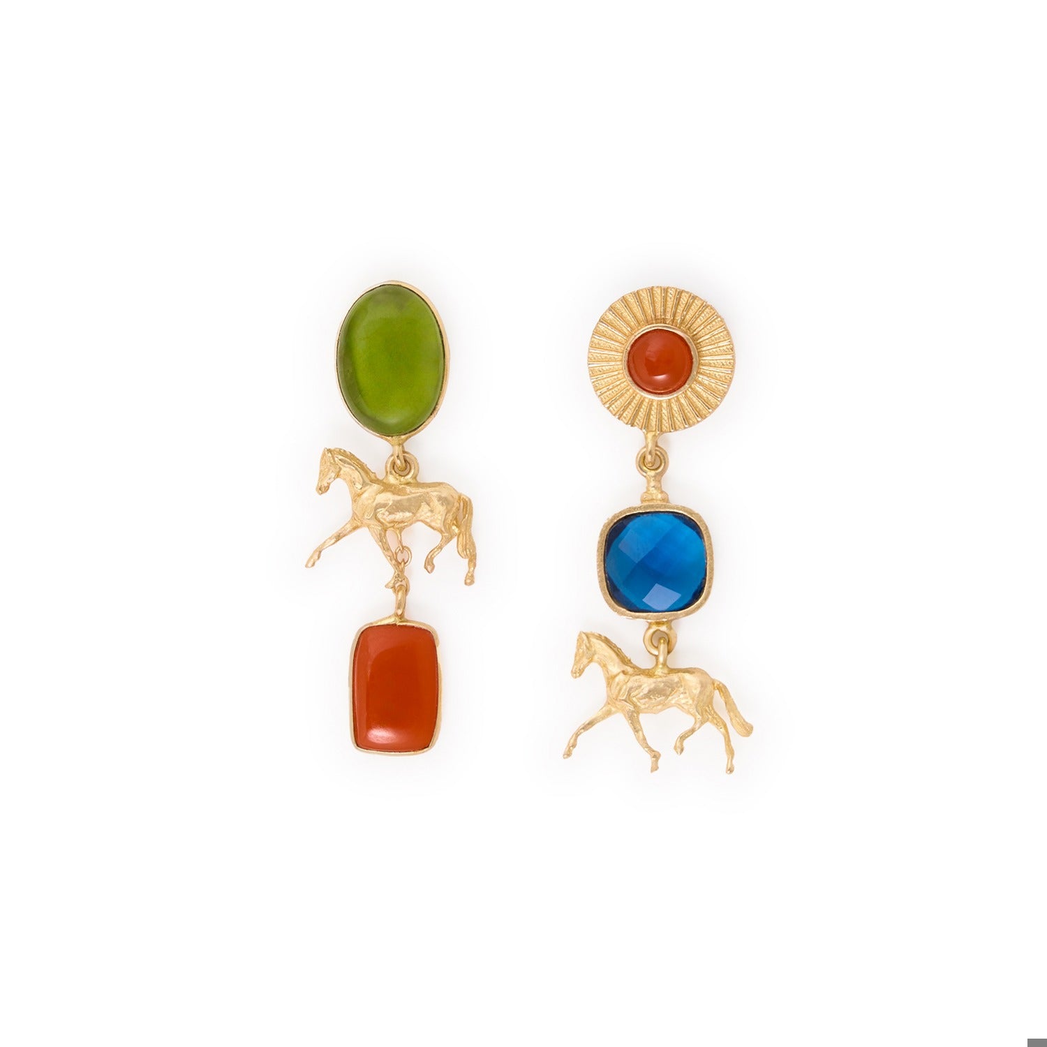 Calliope Horse Glass and Carnelian Stone Earrings