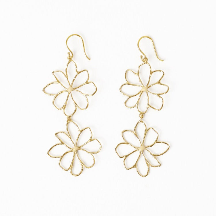 Farrah Double Flower drop earrings brass ivory ena