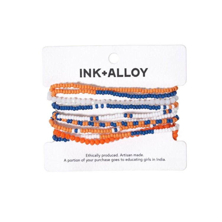 INK + ALLOY | Sage Game Day Beaded 10 Strand Bracelets - Navy / Orange
