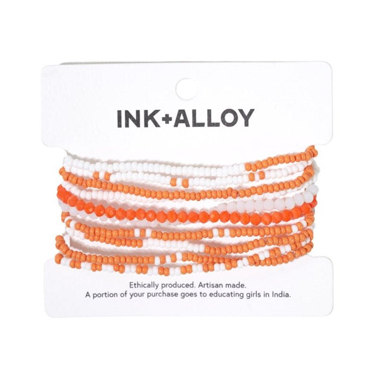INK + ALLOY | Game Day Beaded 10 Strand Bracelets - Orange / White