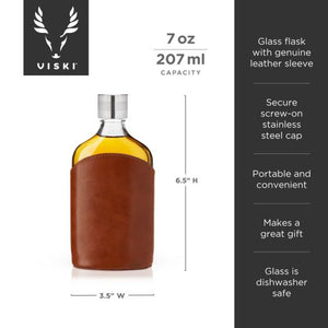 True | Admiral Parker Leather Wrapped Glass Flask Viski