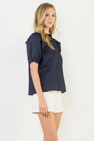 Mary Nell Denim V Neck Top