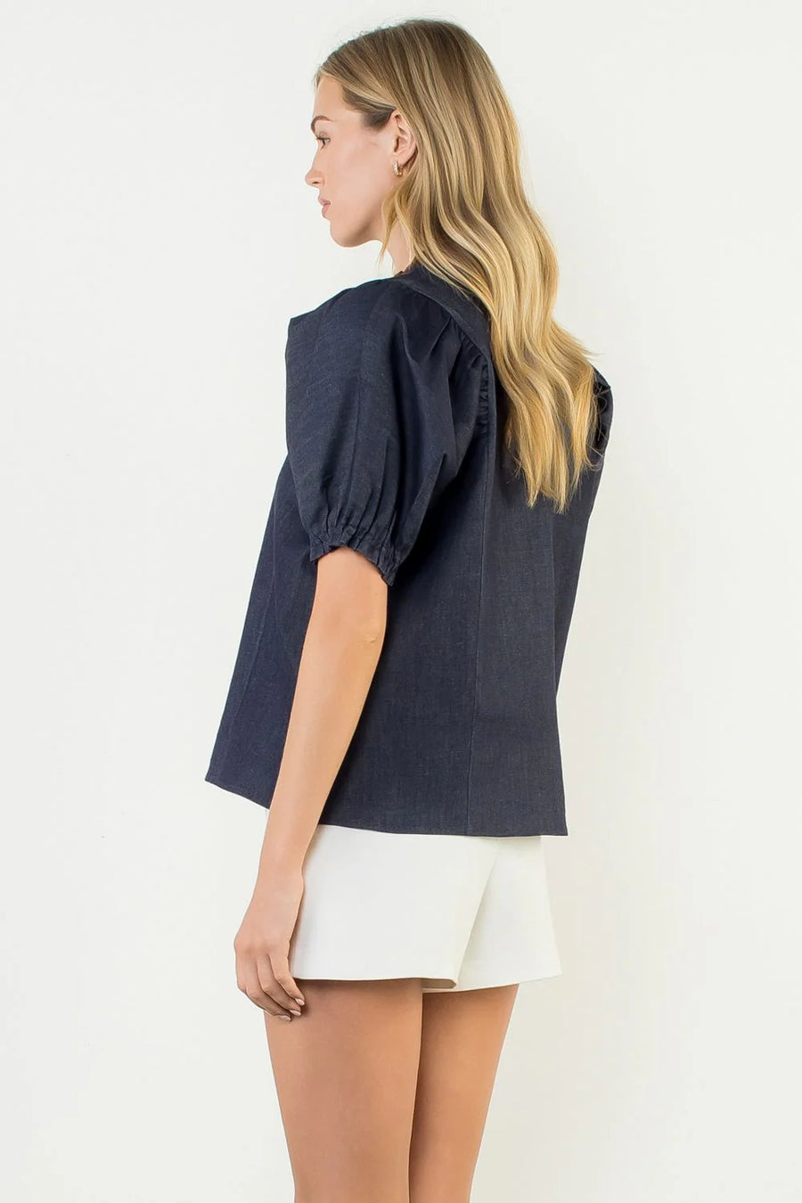 Mary Nell Denim V Neck Top
