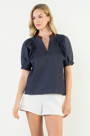 Mary Nell Denim V Neck Top