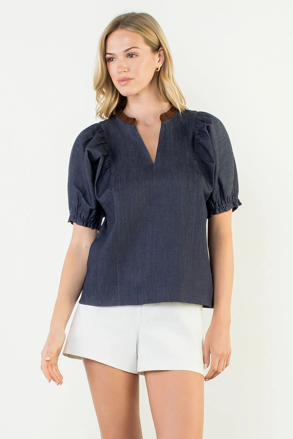 Mary Nell Denim V Neck Top