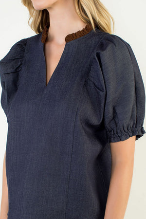 Mary Nell Denim V Neck Top