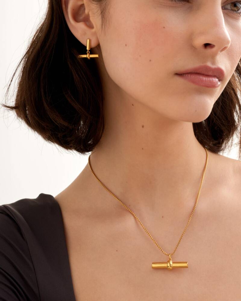 Themis Waterproof Gold T-Bar Necklace