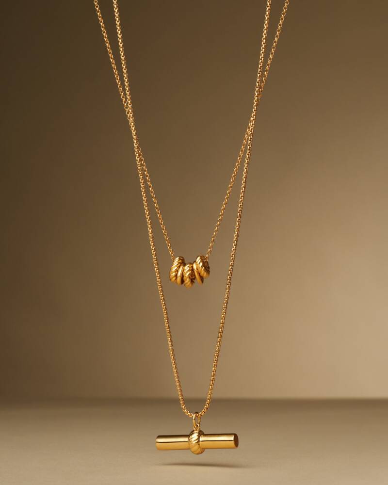Themis Waterproof Gold T-Bar Necklace