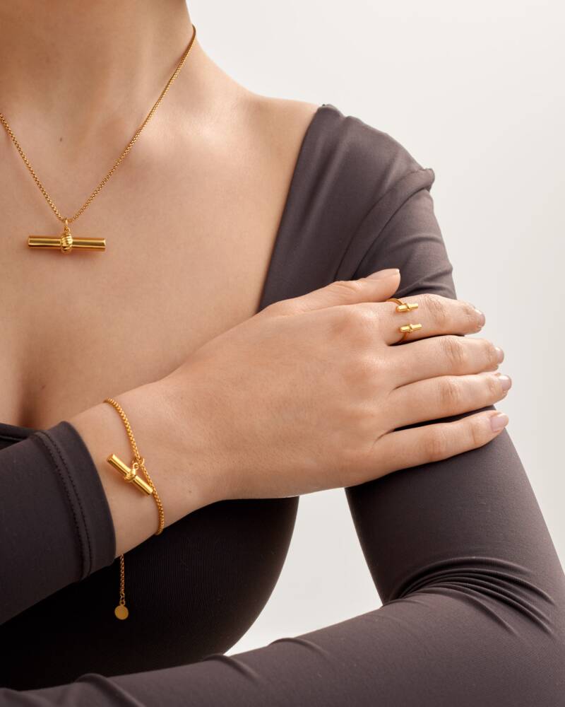 Themis Waterproof Gold T-Bar Bracelet