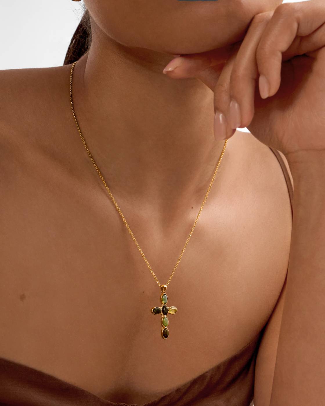 Stone Agate Cross Necklace