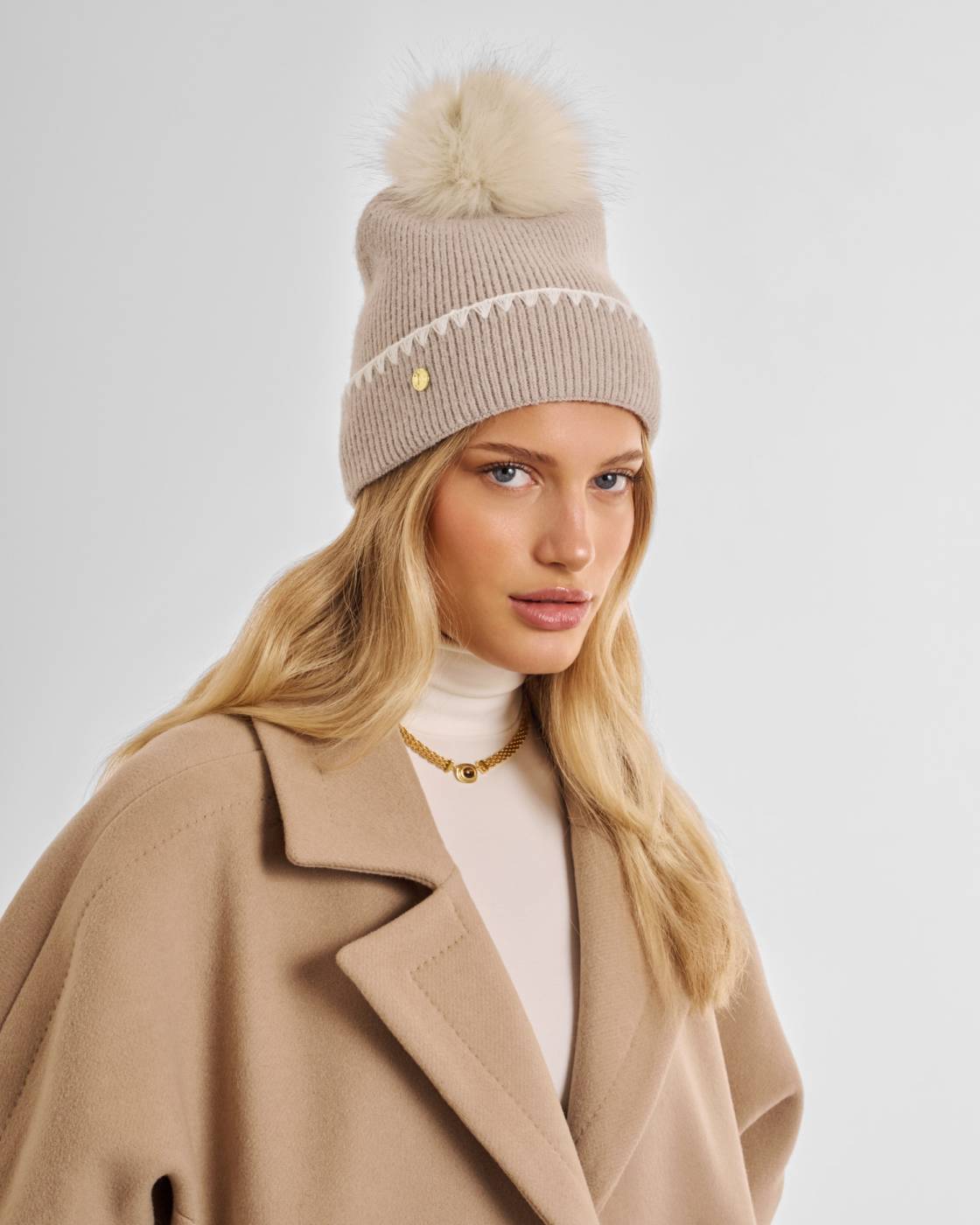 Whipstitch Pom Pom Knitted Hat