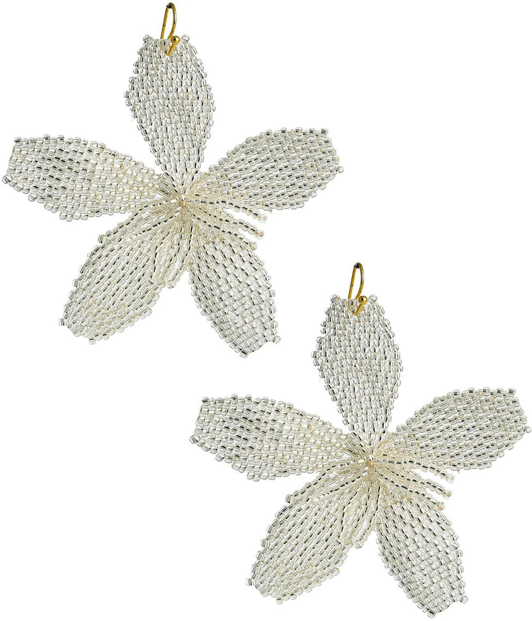 Beaded Fabric Flower Earring with Hook Back