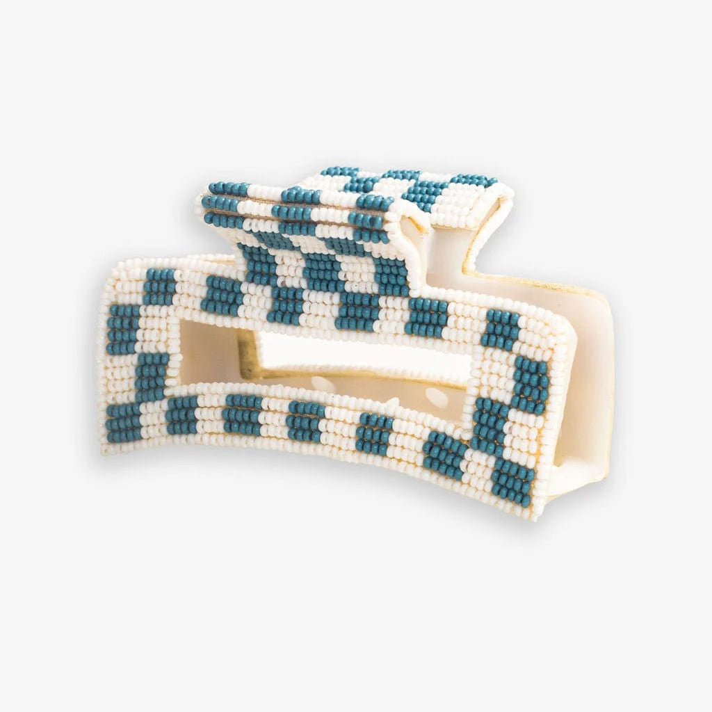 INK + ALLOY | Lola Beaded Hair Claw Clip Light Blue and White