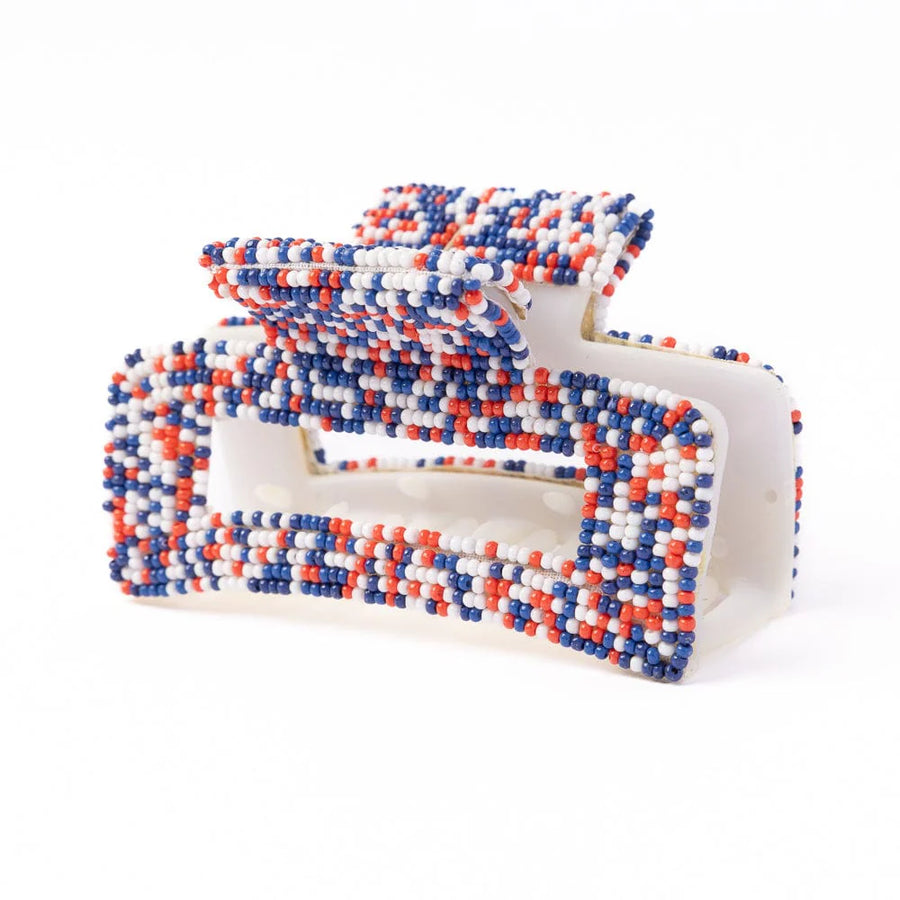 INK + ALLOY | Lola Beaded Hair Claw Clip Confetti Red, White and Blue