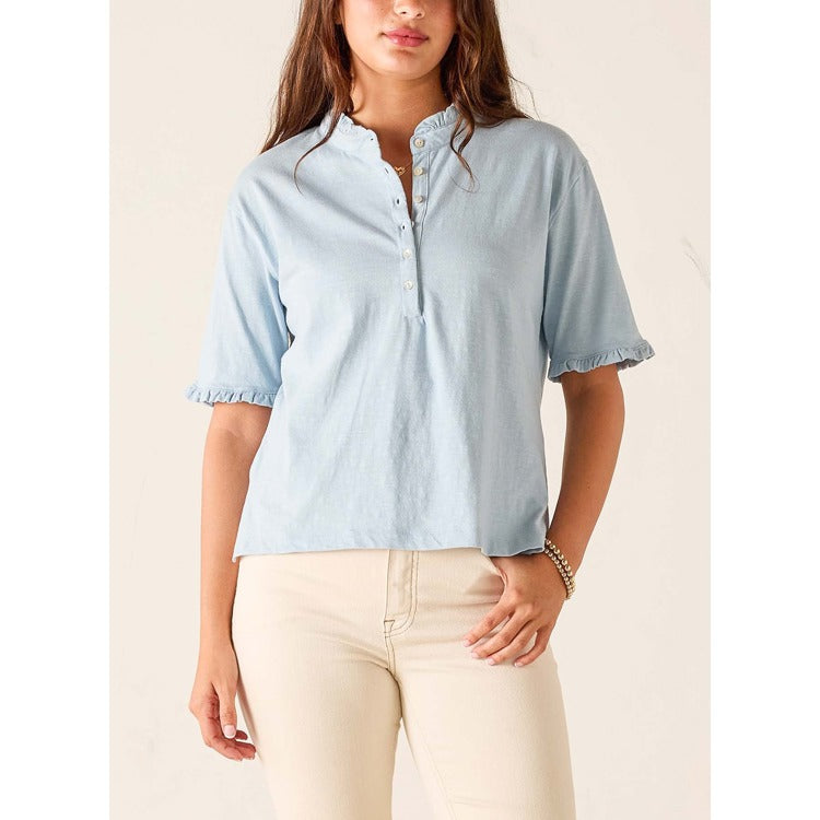 MERSEA | Josephine Ruffle Henley Tee - Niagra Mist