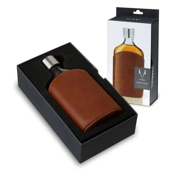 True | Admiral Parker Leather Wrapped Glass Flask Viski