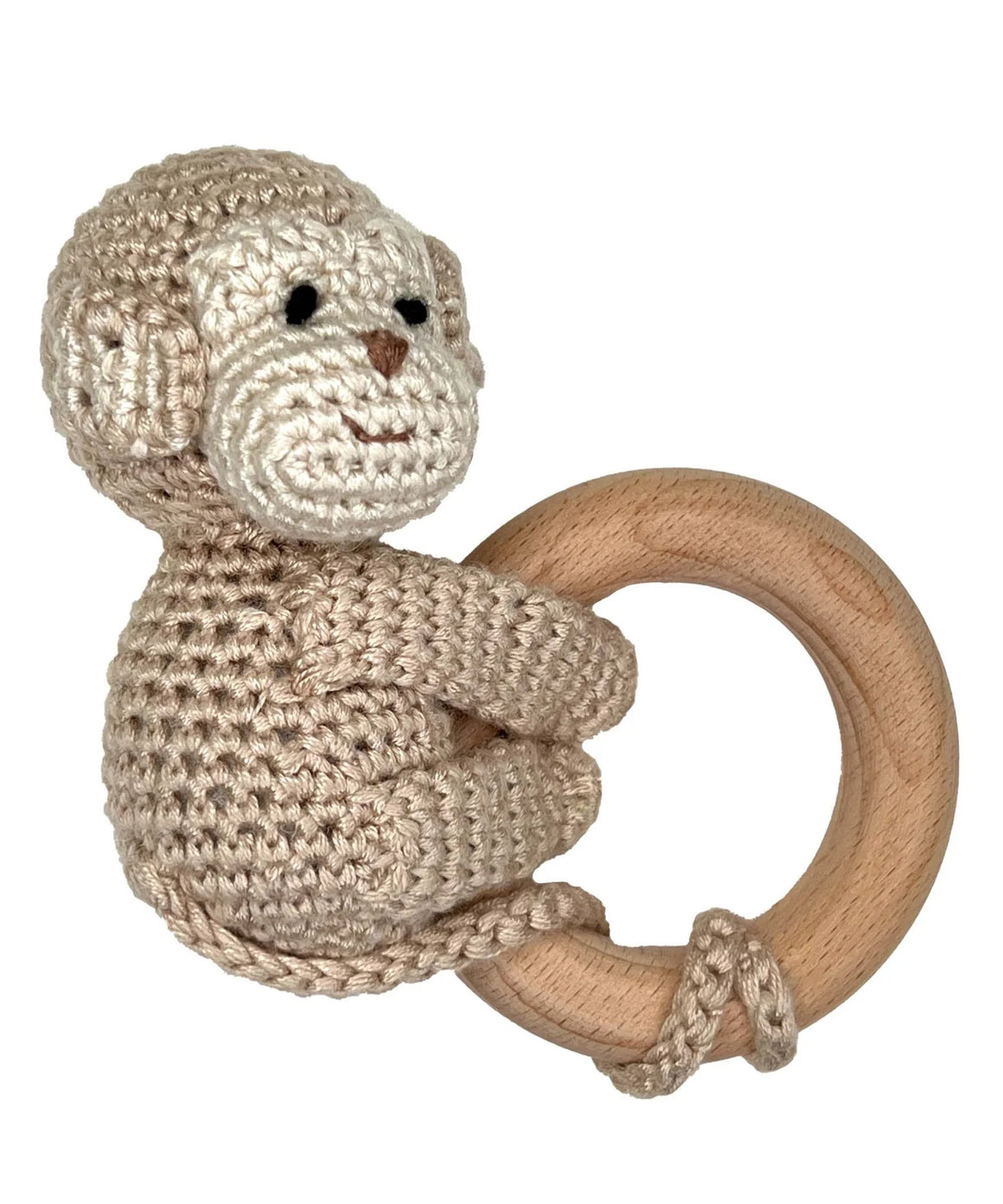 Zubels | Monkey Bamboo Crochet Woodring Rattle