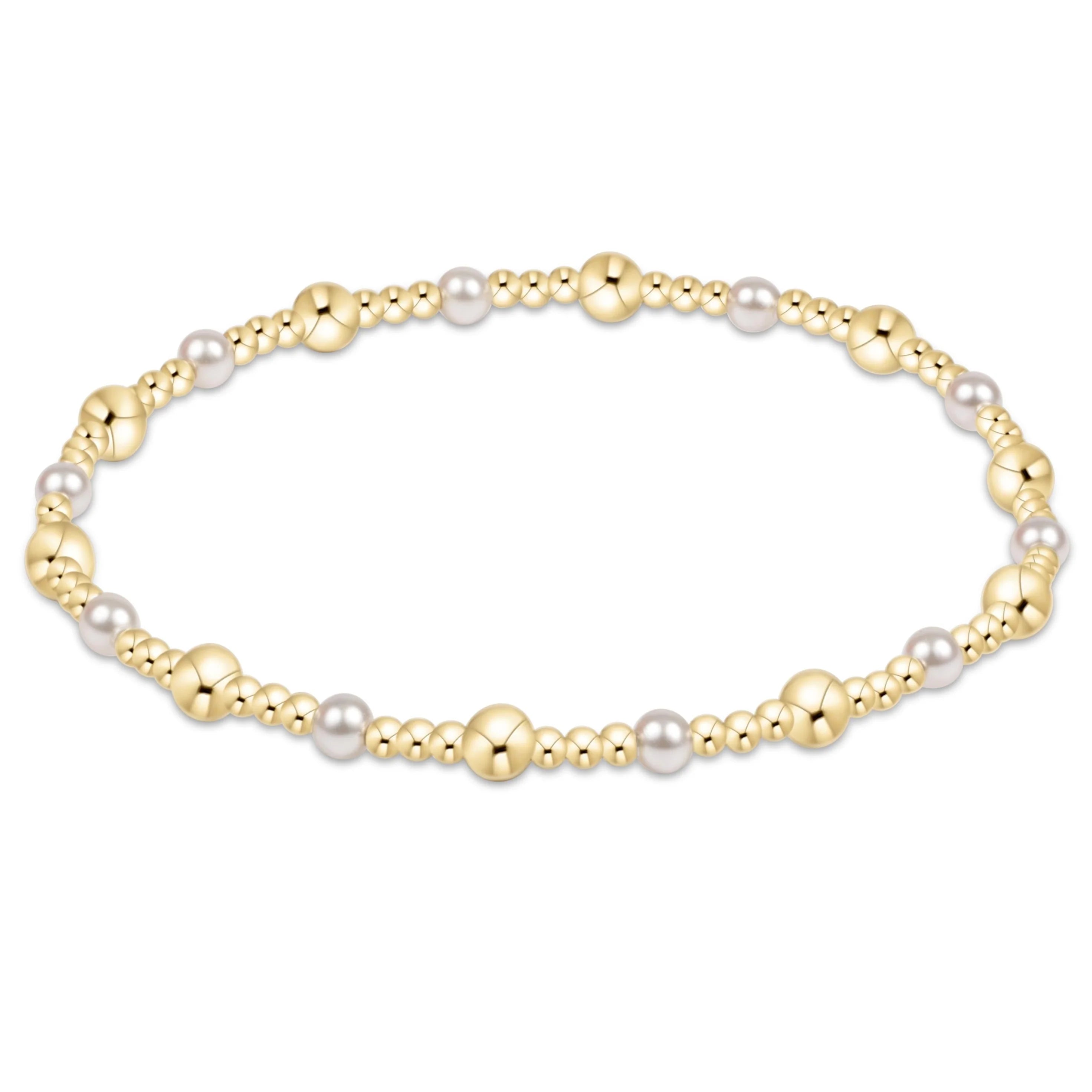 eNewton | Classic Gold Sincerity Pattern 4mm Bead Bracelet - Pearl
